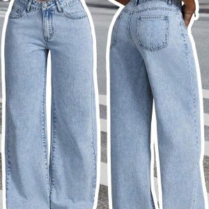 Autumn Women's Mid-Waist Light Blue Slim Straight Jeans